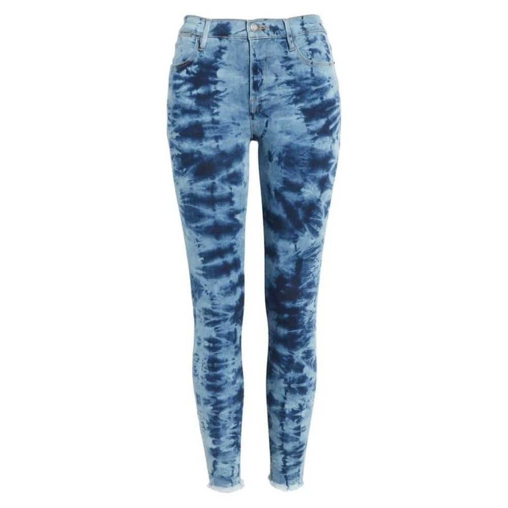 NWT FRAME Le High Skinny in Gaze Tie Dye Raw Hem Stretch Ankle Jeans 25 $245